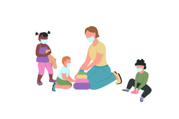 Teacher and Kids in Medical Masks: A Fresh Embroidery Design